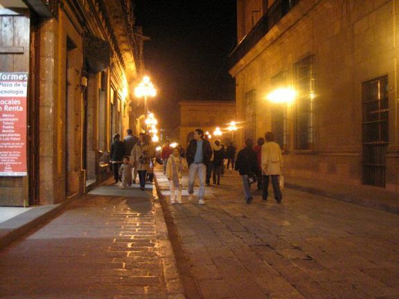 Evening street scene in San Luis Potosi